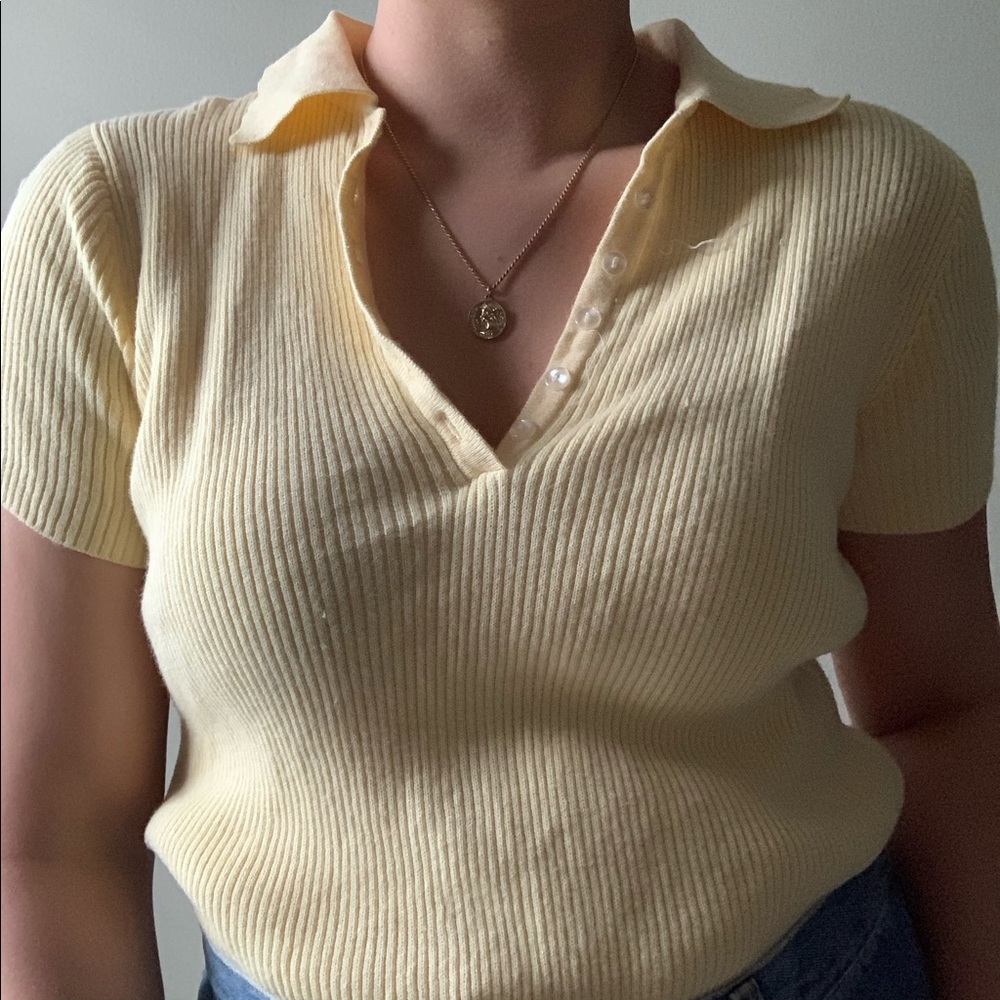 Vintage Yellow Short Sleeve Polo Top - Picture 4 of 13